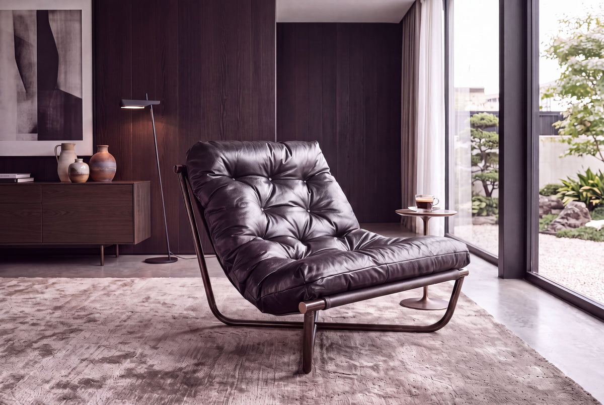 Avon lounge chair in black tufted leather