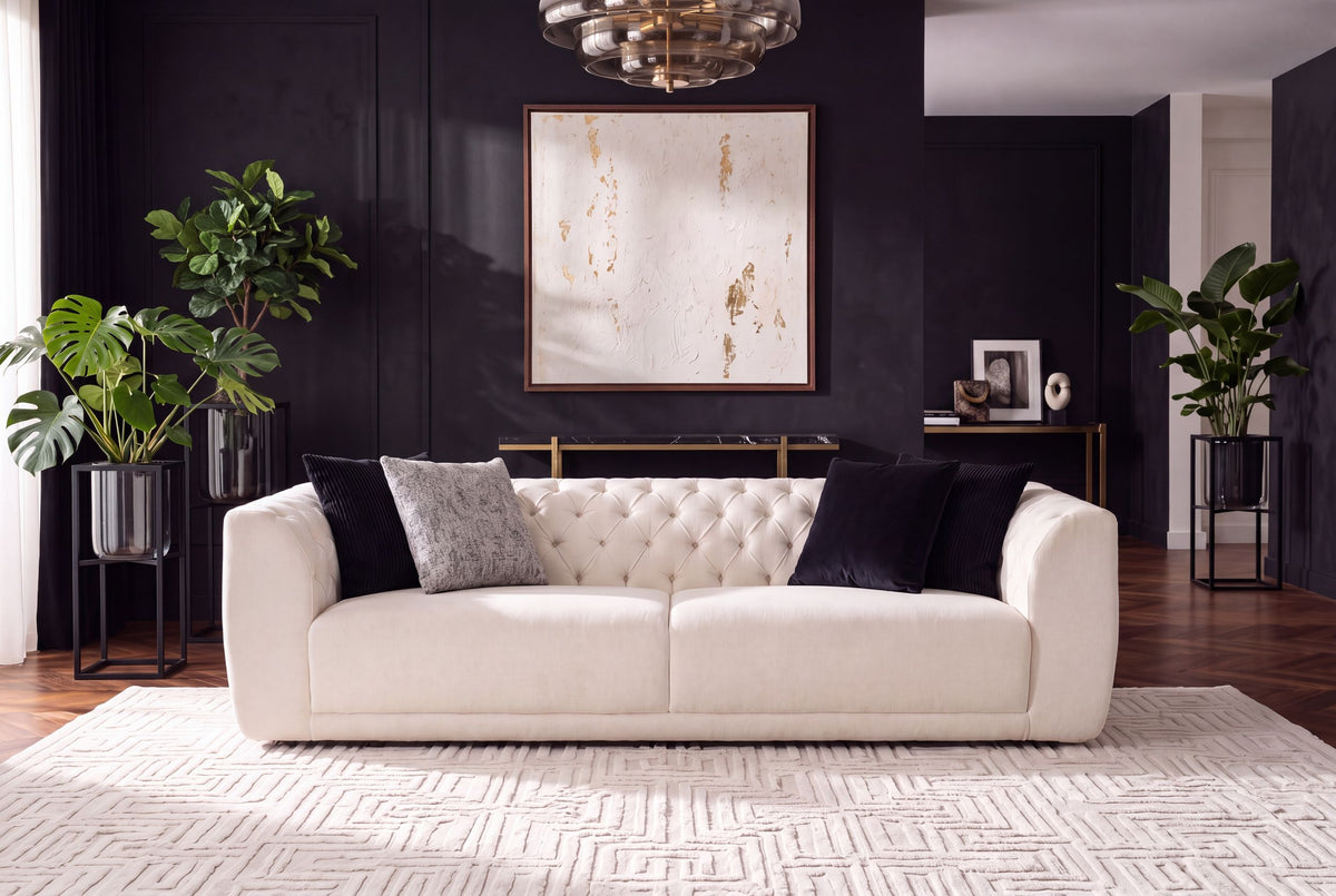Cloud tufted sofa in off-white fabric