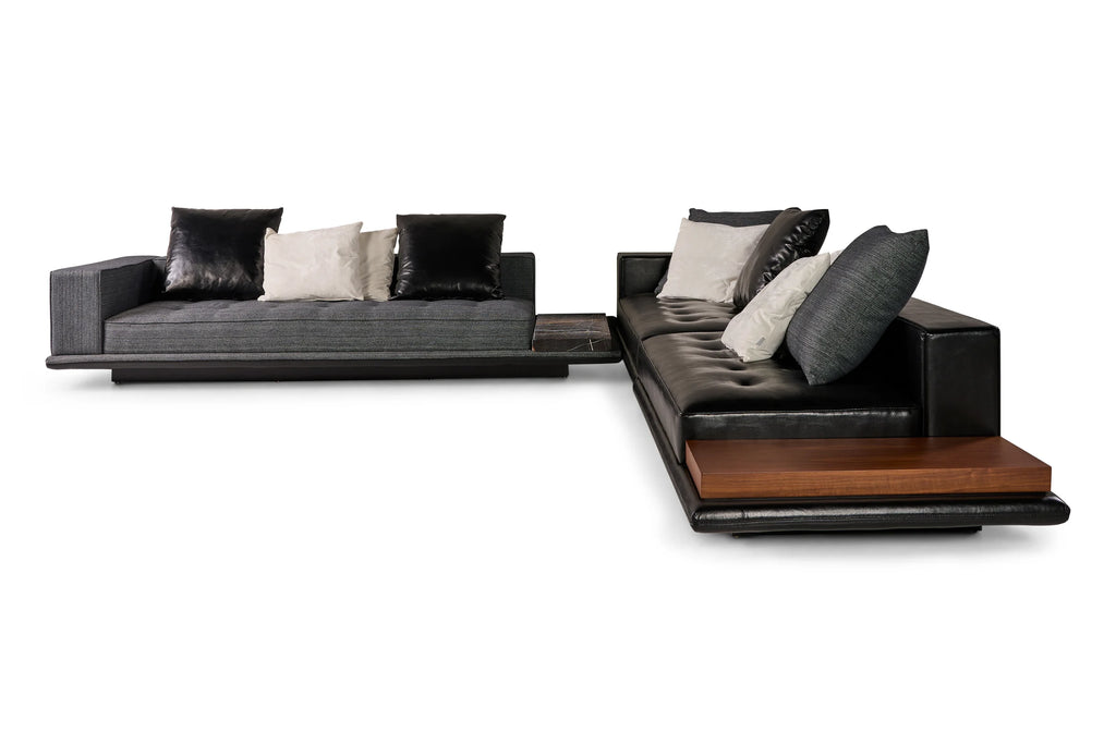 Sofa Roudini - Corner, Fabric Grey with Leather Black