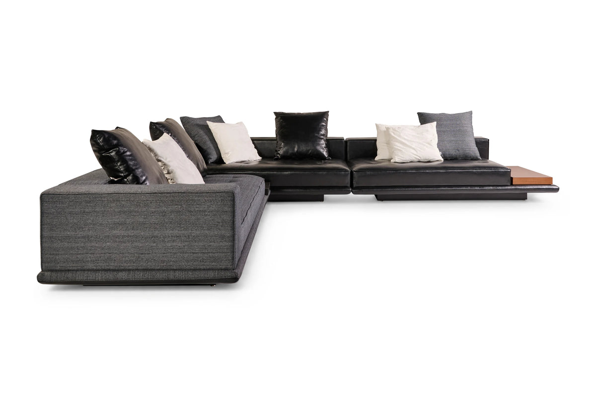 Sofa Roudini - Corner, Fabric Grey with Leather Black